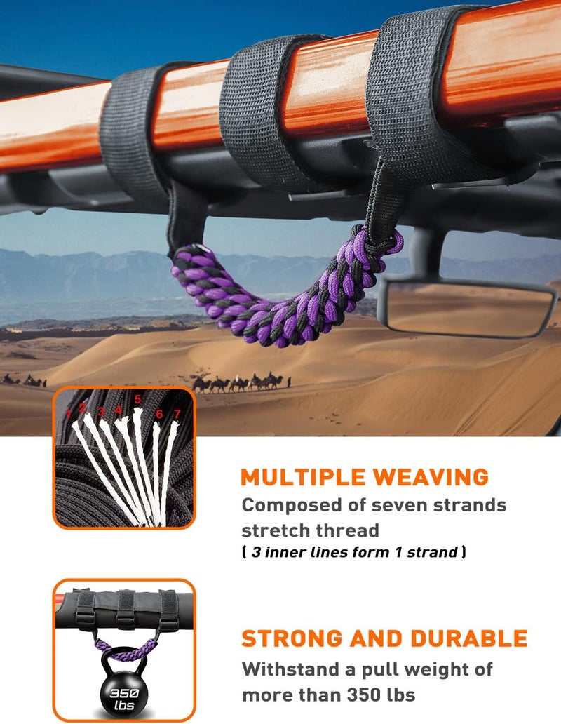 Savadicar 2 x Roll Bar Grab Handles, Circular Weave Grip Handle Compatible with 1955-2023 Jeep Wrangler CJ YJ TJ JK JKU JL JLU & Gladiator JT, Interior Accessories, Purple, 2PCs - Image 3
